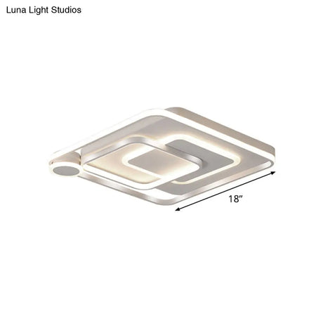 Contemporary Led Ceiling Mounted Lamp - White Square Overlapped Flush Light 18’/21.5’ Wide