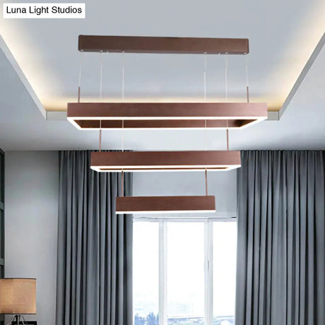Contemporary Led Chandelier - Coffee 2/4/5 Tiered Rectangular Pendant Light With Acrylic Shade