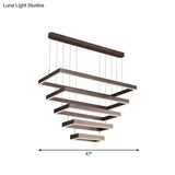 Contemporary Led Chandelier - Coffee 2/4/5 Tiered Rectangular Pendant Light With Acrylic Shade
