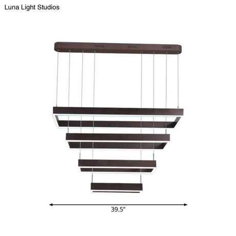 Contemporary Led Chandelier - Coffee 2/4/5 Tiered Rectangular Pendant Light With Acrylic Shade