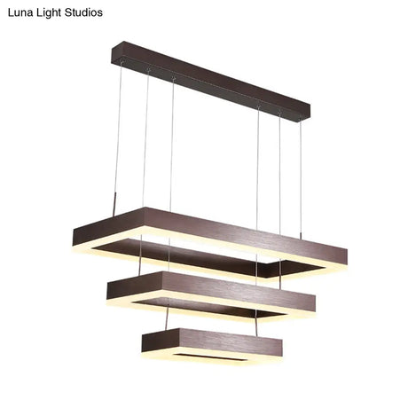 Contemporary Led Chandelier - Coffee 2/4/5 Tiered Rectangular Pendant Light With Acrylic Shade