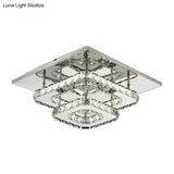 Contemporary Led Chrome Square Ceiling Lamp: Clear Crystal Flush Mount Lighting For Porch