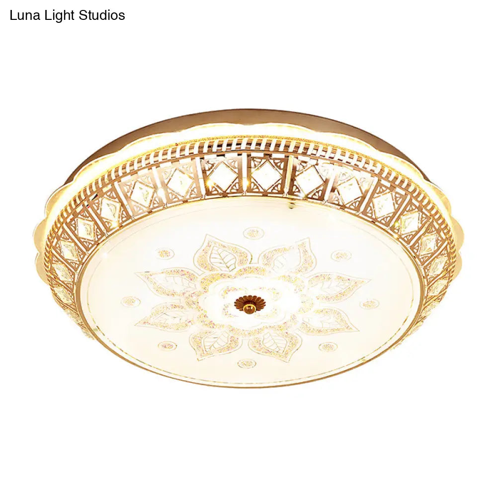 Contemporary Led Crystal Bowl Ceiling Light For Bedroom - Flush Mount