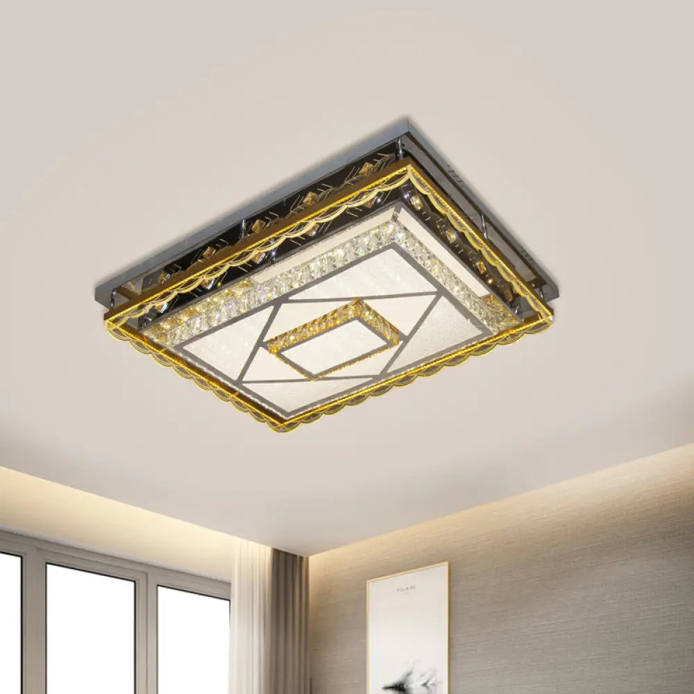 Contemporary Led Crystal Ceiling Light In Nickel Flushmount
