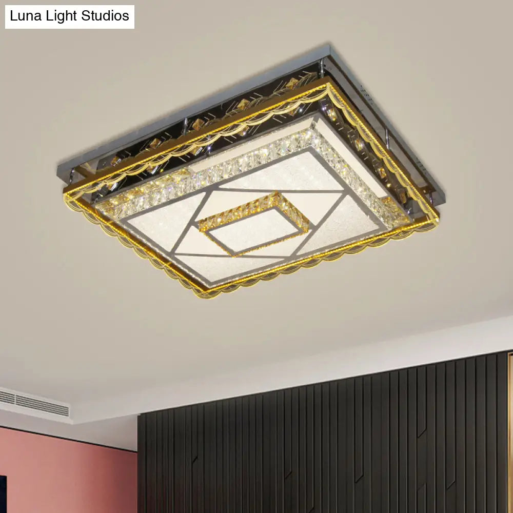 Contemporary Led Crystal Ceiling Light In Nickel Flushmount