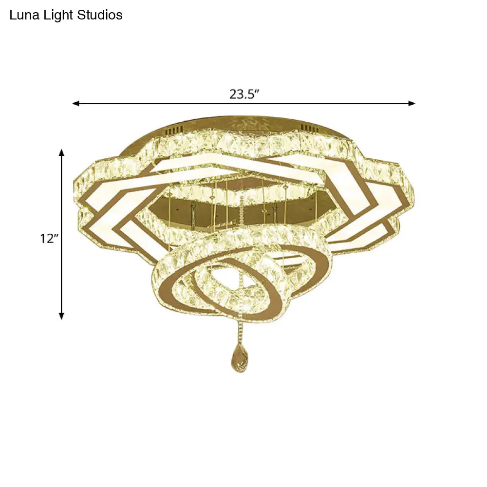 Contemporary Led Crystal Ceiling Light - Polished Chrome Finish