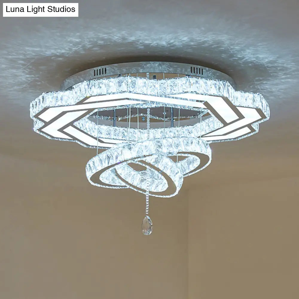 Contemporary Led Crystal Ceiling Light - Polished Chrome Finish