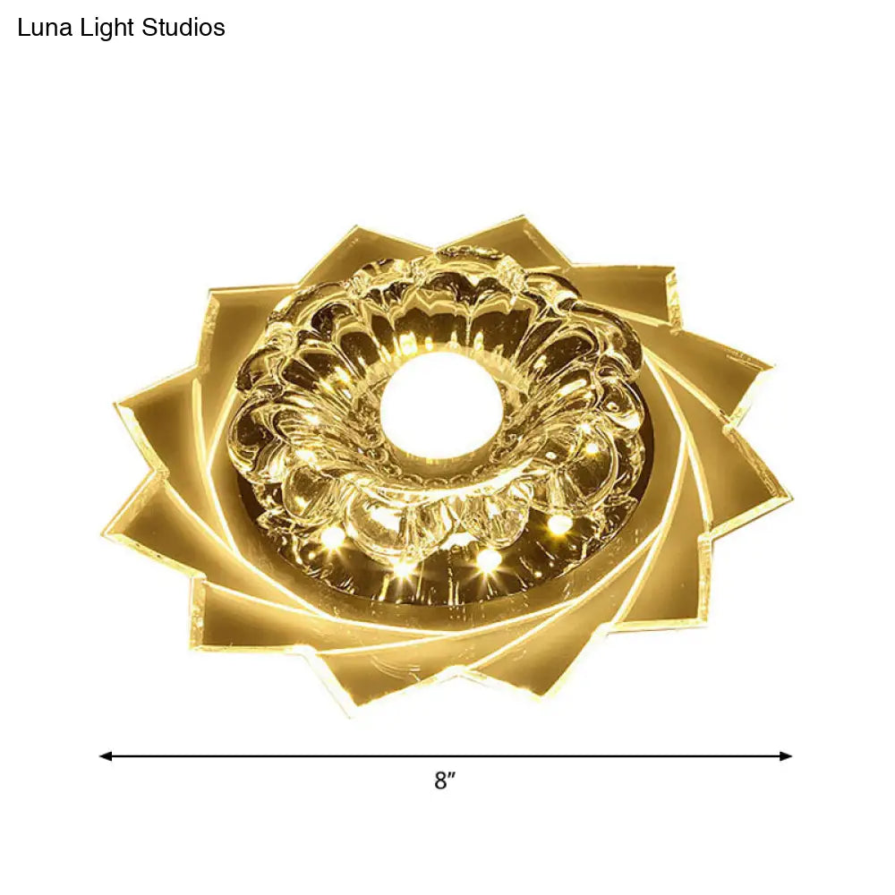 Contemporary Led Crystal Flush Ceiling Light With Floral Corridor Design - Clear