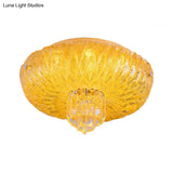 Contemporary Led Crystal Flush Mount Ceiling Lamp With Gold - Faceted Bowl Shade