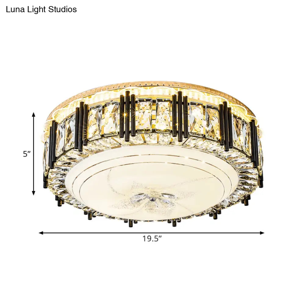 Contemporary Led Crystal Flush Mount Ceiling Light Fixture In Gold Finish