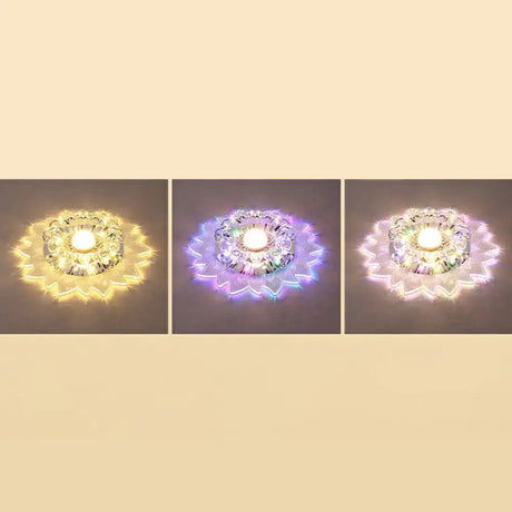 Contemporary Led Crystal Flush Mount Ceiling Light With Blossom Design For Hallways - Clear / 3W