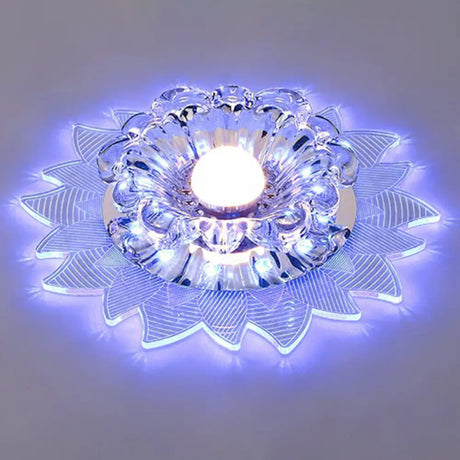 Contemporary Led Crystal Flush Mount Ceiling Light With Blossom Design For Hallways - Clear