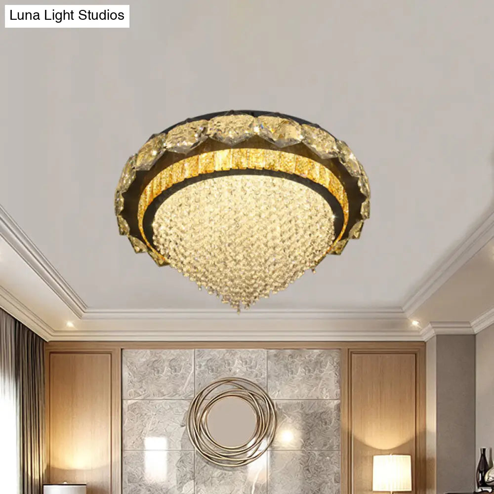 Contemporary Led Crystal Flushmount Ceiling Light In Black For Bedroom