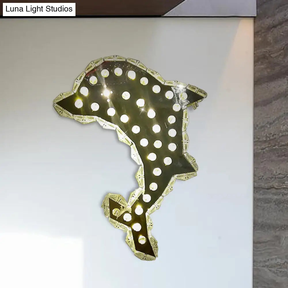 Contemporary Led Crystal Prism Dolphin Wall Light In Warm/White - Nickle Mount Fixture