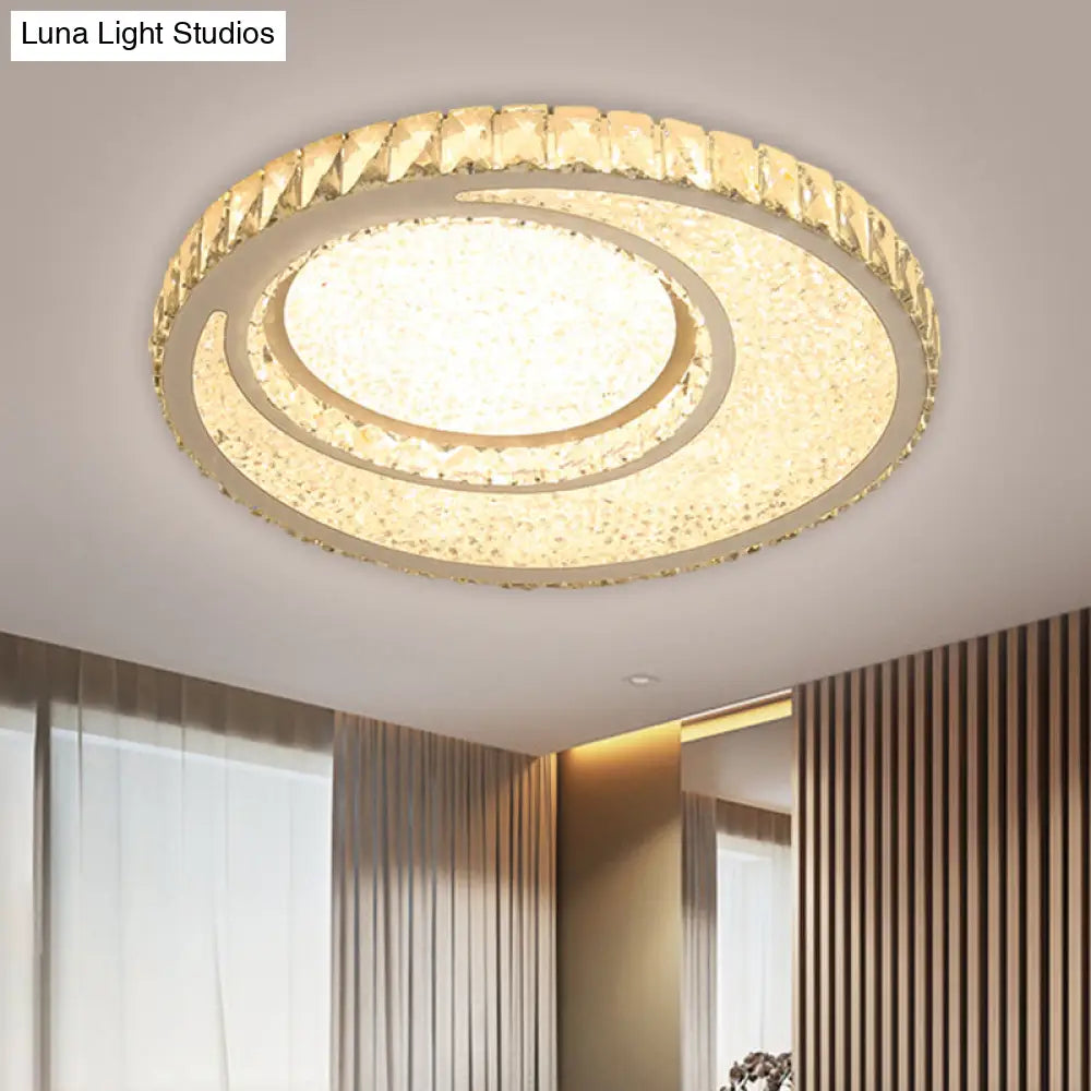 Contemporary Led Crystal Round Flush Mount Ceiling Lamp In Chrome With Warm/White Light