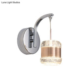 Contemporary Led Crystal Wall Lamp - Chrome Cylinder Bedroom Light Fixture
