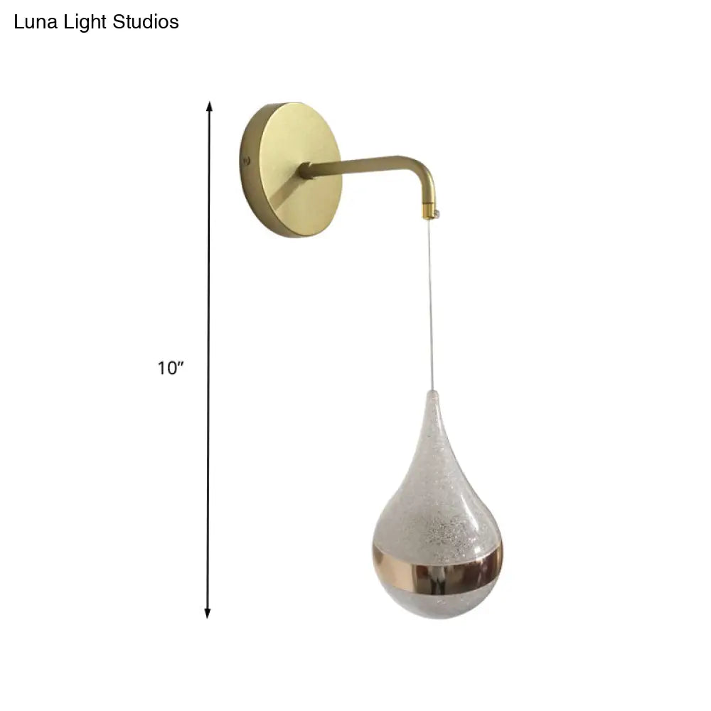 Contemporary Led Crystal Wall Sconce Light: Gold Teardrop Fixture Warm/White/3 Color Lighting
