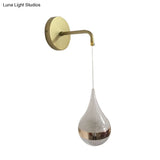 Contemporary Led Crystal Wall Sconce Light: Gold Teardrop Fixture Warm/White/3 Color Lighting