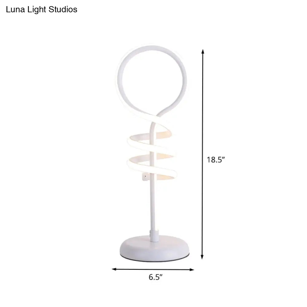 Contemporary Led Desk Lamp - White Lollipop Light With Spiral Design Warm/White Ideal For Reading