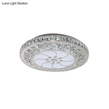 Contemporary Led Drum Ceiling Fixture Nickel Finish Crystal Flush Mount