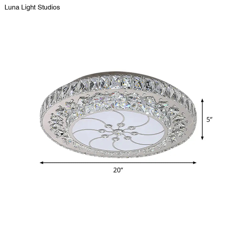 Contemporary Led Drum Ceiling Fixture Nickel Finish Crystal Flush Mount