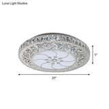 Contemporary Led Drum Ceiling Fixture Nickel Finish Crystal Flush Mount