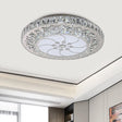Contemporary Led Drum Ceiling Fixture Nickel Finish Crystal Flush Mount