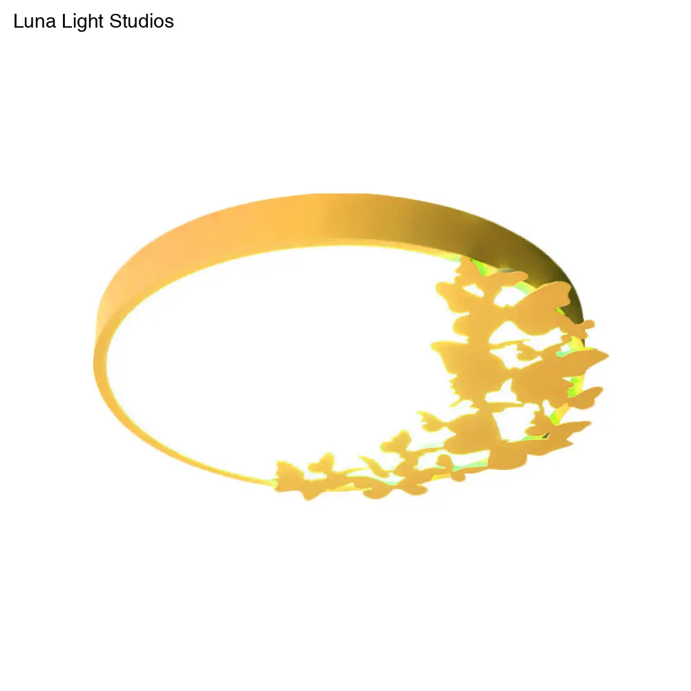 Contemporary Led Drum Ceiling Light Fixture In Pink/Blue/Yellow - Brighten Your Bedroom With Flush