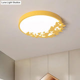 Contemporary Led Drum Ceiling Light Fixture In Pink/Blue/Yellow - Brighten Your Bedroom With Flush