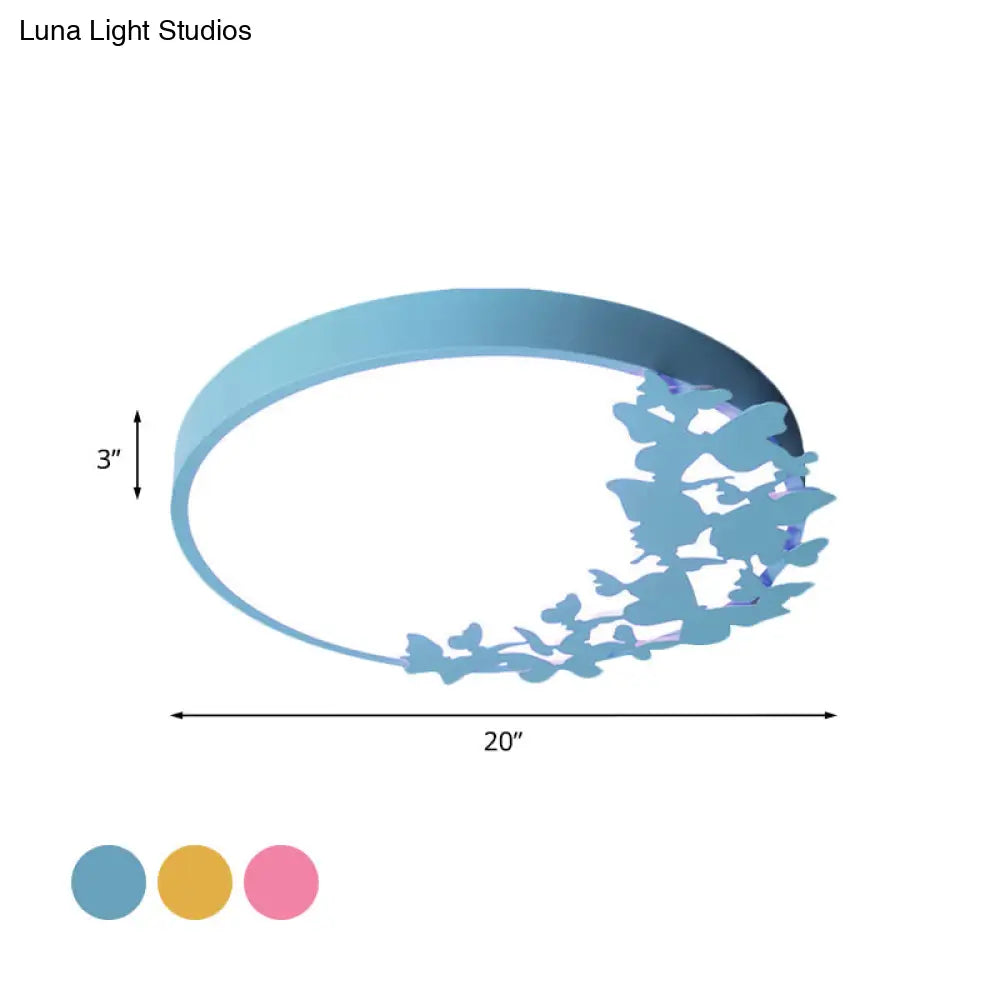Contemporary Led Drum Ceiling Light Fixture In Pink/Blue/Yellow - Brighten Your Bedroom With Flush