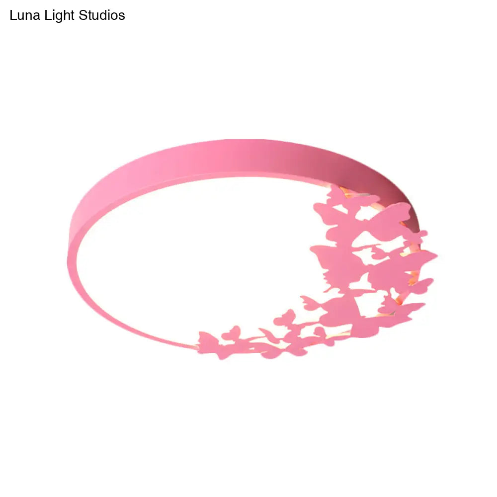 Contemporary Led Drum Ceiling Light Fixture In Pink/Blue/Yellow - Brighten Your Bedroom With Flush