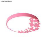Contemporary Led Drum Ceiling Light Fixture In Pink/Blue/Yellow - Brighten Your Bedroom With Flush