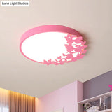 Contemporary Led Drum Ceiling Light Fixture In Pink/Blue/Yellow - Brighten Your Bedroom With Flush
