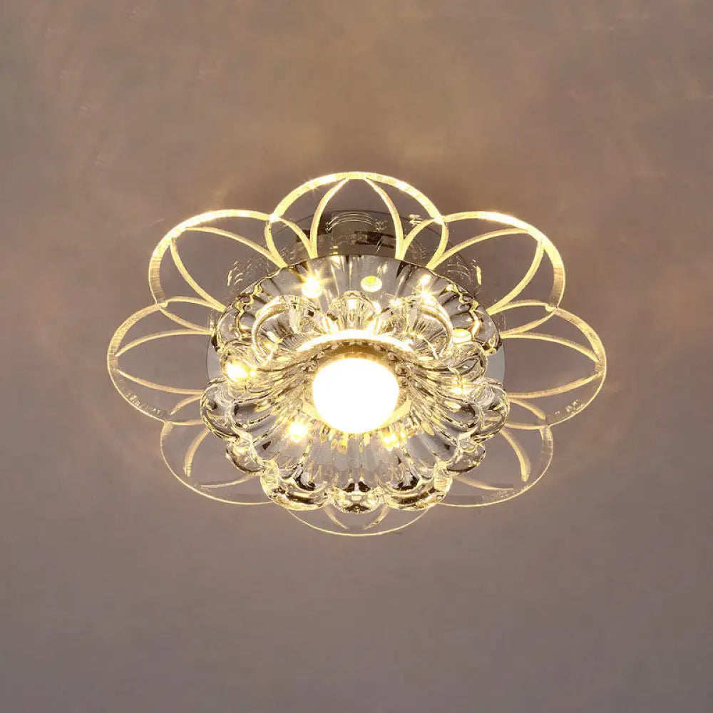 Contemporary Led Flower Flushmount Ceiling Light W/ Clear Crystals - Warm White & Multi Color
