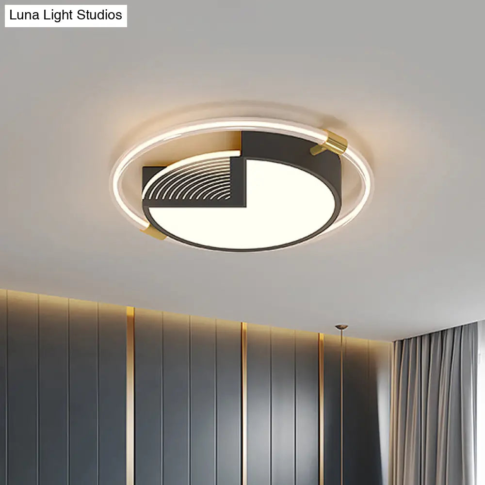 Contemporary Led Flush Ceiling Light Black Circle Design Metallic Finish For Sleeping Room -