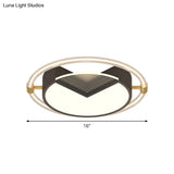Contemporary Led Flush Ceiling Light Black Circle Design Metallic Finish For Sleeping Room -