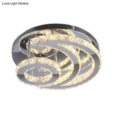 Contemporary Led Flush Ceiling Light: Chrome Moon Mount With Clear Crystal Shade