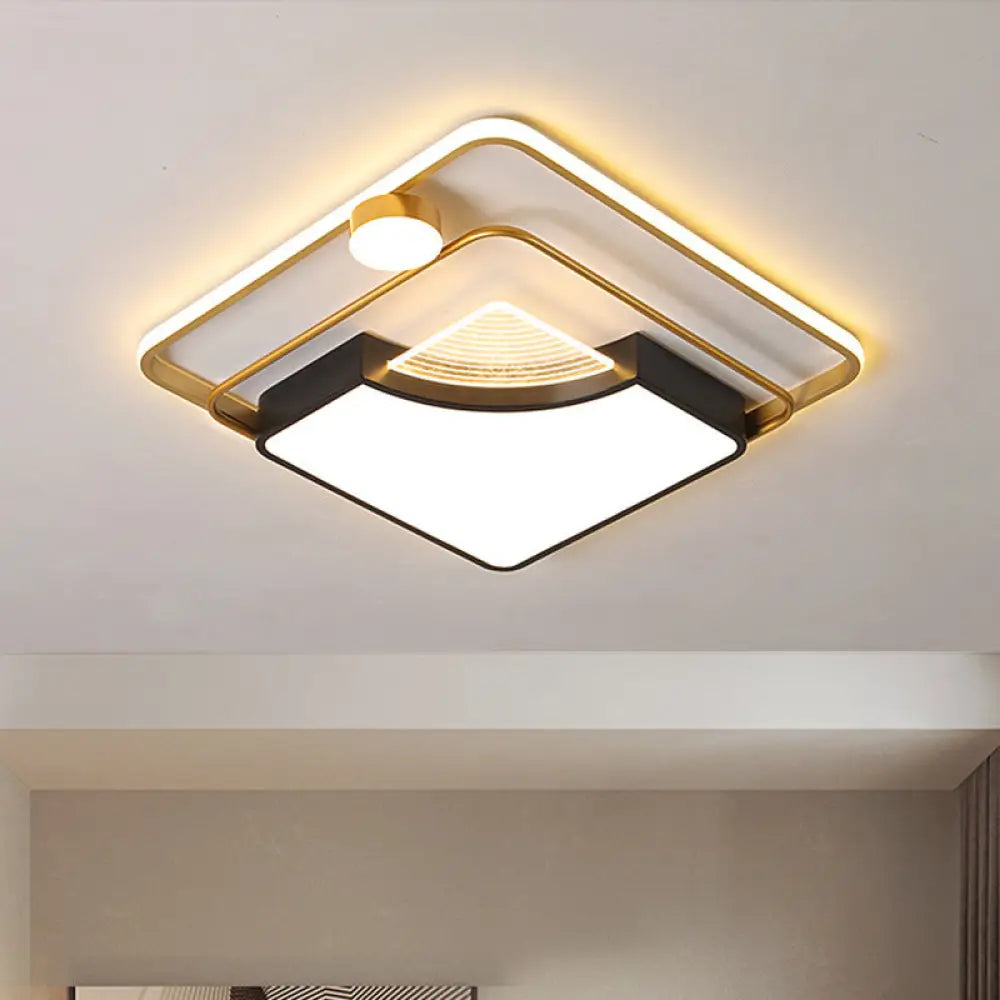 Contemporary Led Flush Ceiling Light With Acrylic Shade - Black Square/Round Mount | Warm/White /