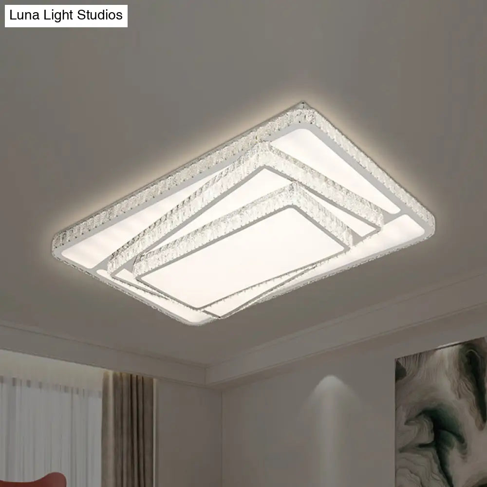 Contemporary LED Flush Ceiling Light with Stacked Crystal Rectangles in White White