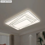 Contemporary LED Flush Ceiling Light with Stacked Crystal Rectangles in White White