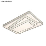 Contemporary LED Flush Ceiling Light with Stacked Crystal Rectangles in White White