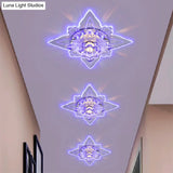 Contemporary Led Flush Light Fixture With Clear Faceted Crystal Shade For Foyer Ceiling
