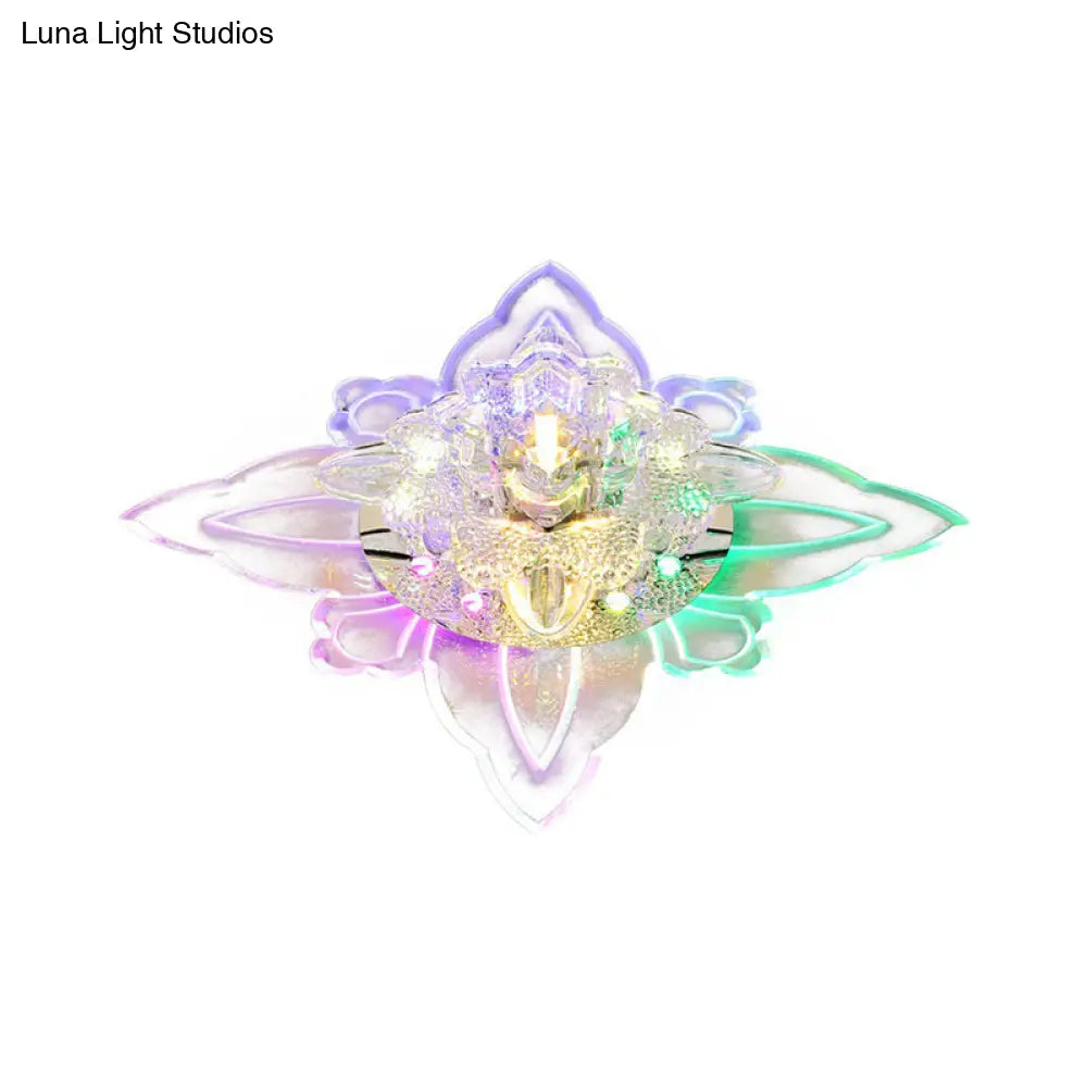 Contemporary Led Flush Light Fixture With Clear Faceted Crystal Shade For Foyer Ceiling
