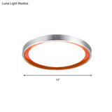 Contemporary Led Flush Light In Orange/Blue/Purple With Warm/White Glow - 14’/16’/20’ Metal