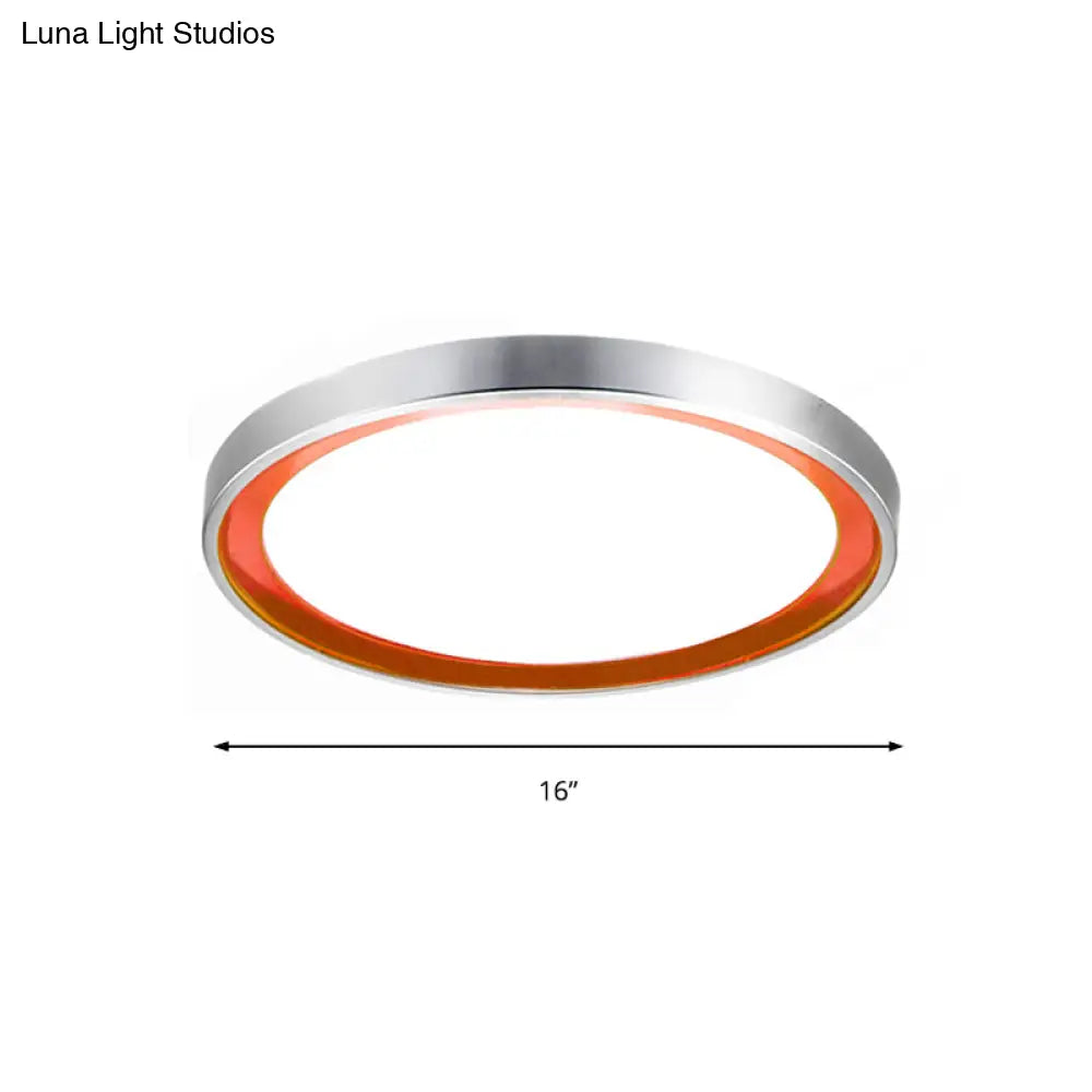 Contemporary Led Flush Light In Orange/Blue/Purple With Warm/White Glow - 14’/16’/20’ Metal