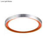 Contemporary Led Flush Light In Orange/Blue/Purple With Warm/White Glow - 14’/16’/20’ Metal