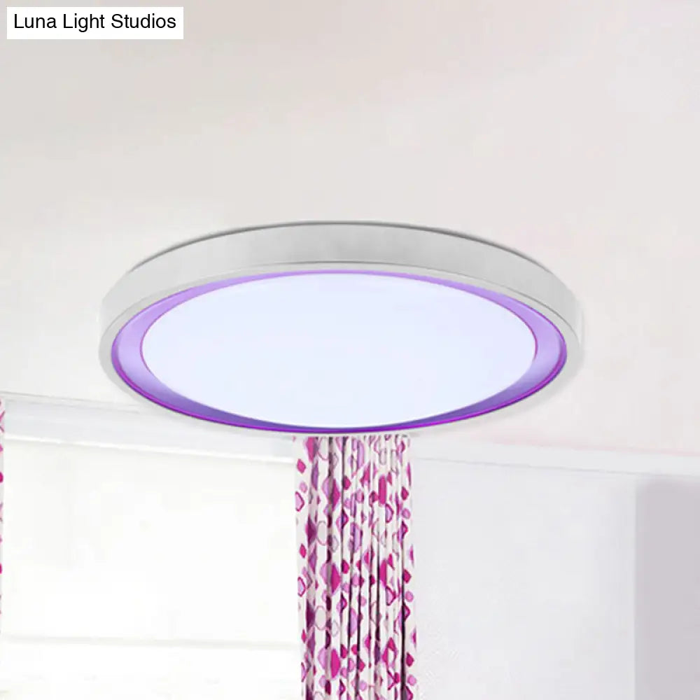 Contemporary Led Flush Light In Orange/Blue/Purple With Warm/White Glow - 14’/16’/20’ Metal