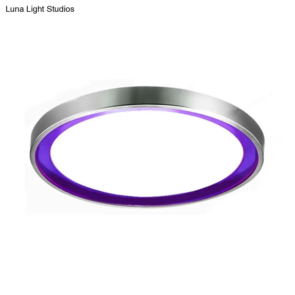 Contemporary Led Flush Light In Orange/Blue/Purple With Warm/White Glow - 14’/16’/20’ Metal