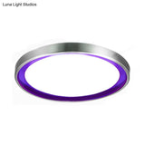 Contemporary Led Flush Light In Orange/Blue/Purple With Warm/White Glow - 14’/16’/20’ Metal