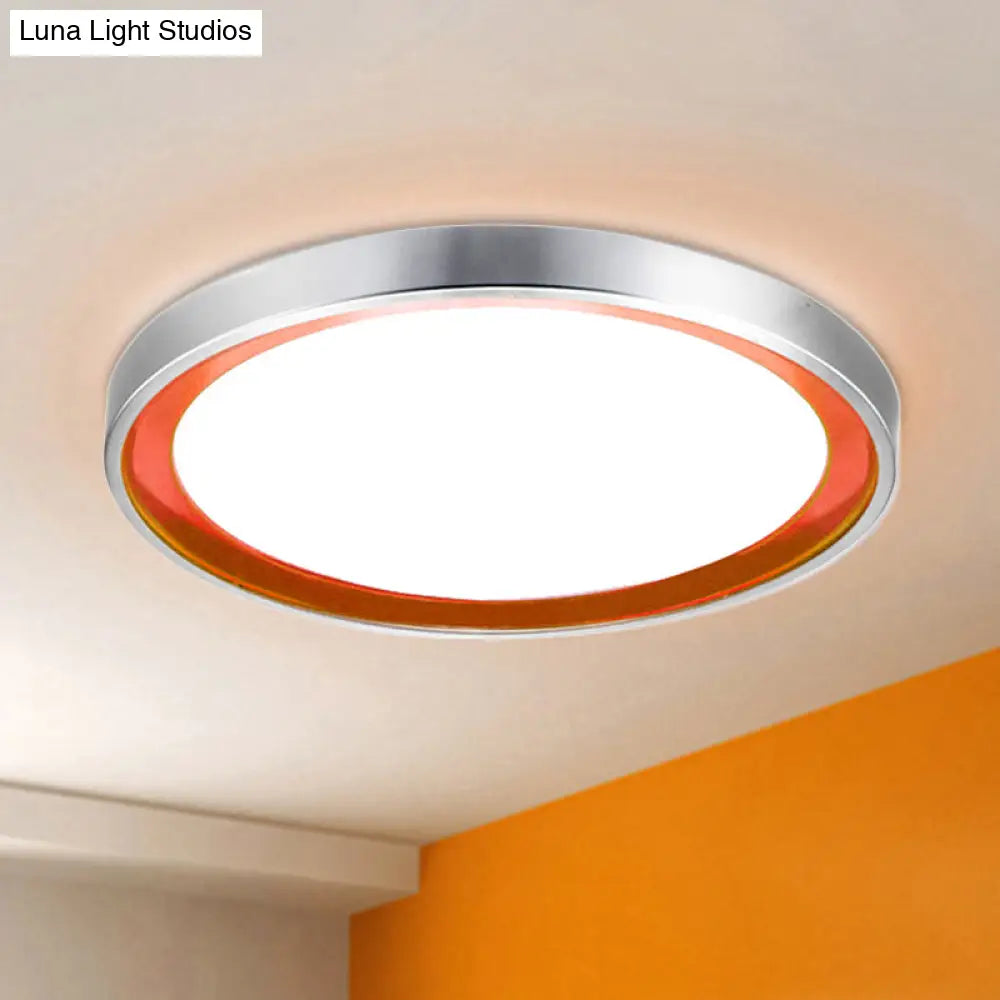 Contemporary Led Flush Light In Orange/Blue/Purple With Warm/White Glow - 14’/16’/20’ Metal